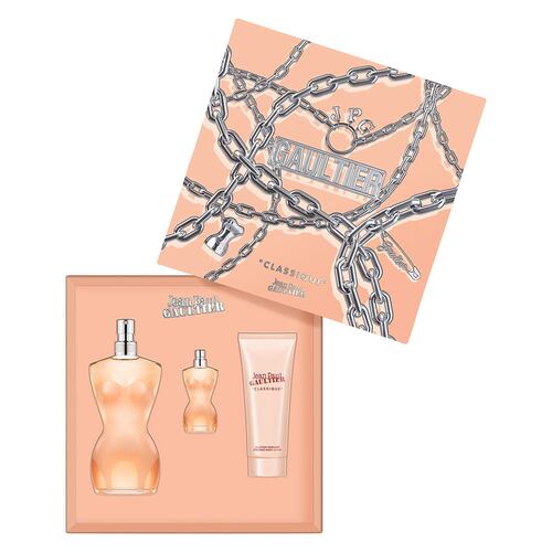 Jean Paul Gaultier Classique Set para Dama Perfume EDT 100ml + Body Lotion 75ml + Perfume de Bolsillo 10ml
