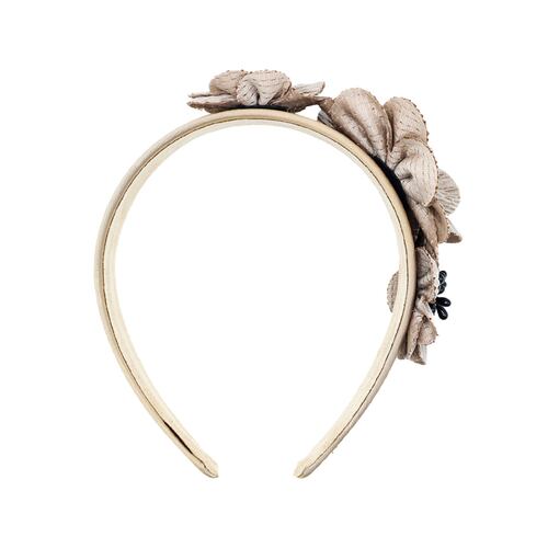 Diadema Ancha con Flores en Color Beige Pressume