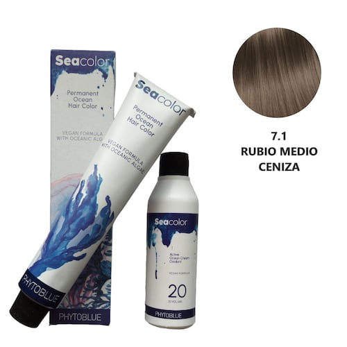 Tinte #7.1 Rubio Medio Ceniza Seacolor Phytoblue