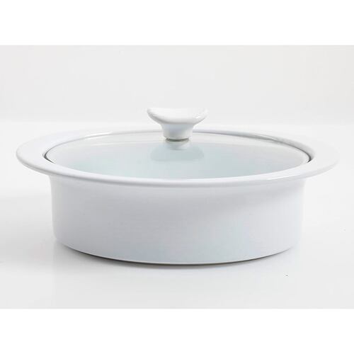 Cacerola de cerámica con tapa 2.3qt blanca ovalada