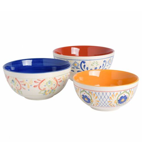 Set Laurie Gates 3 piezas tazones de cerámica pintados a mano decorados