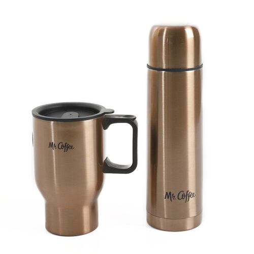 Mr. Coffee 2-Piece Javelin and Travel Mug Set, Red Metallic/Stainless Steel