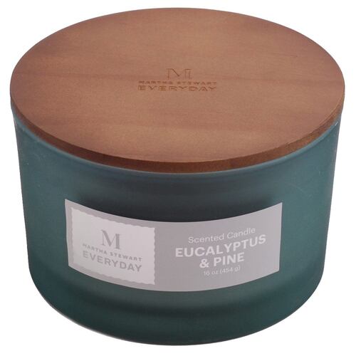 Vela 16oz eucalipto - base de vidrio y tapa de madera