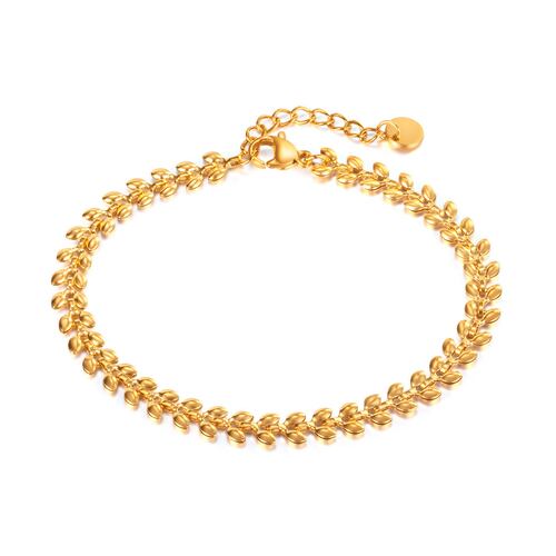 Brazalete con Hojas de Acero Inoxidable Color Dorado
