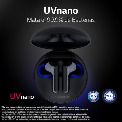 LG TONE Free FN6 - Audífonos Inalámbricos Bluetooth con UVNano mata el  99.9% de bacterias - Negros