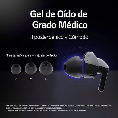 LG TONE Free FN4 - Audífonos Inalámbricos Bluetooth con Geles para oído Hipoalergénicos de Grado Médico  - Negros