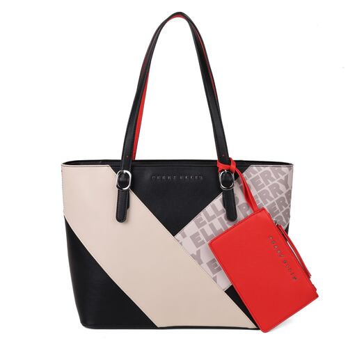 Bolsa estilo tote perry ellis color negro con coral modelo A10133