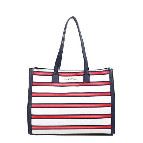 Bolsa Tote Nautica a rayas rojo con navy para Mujer