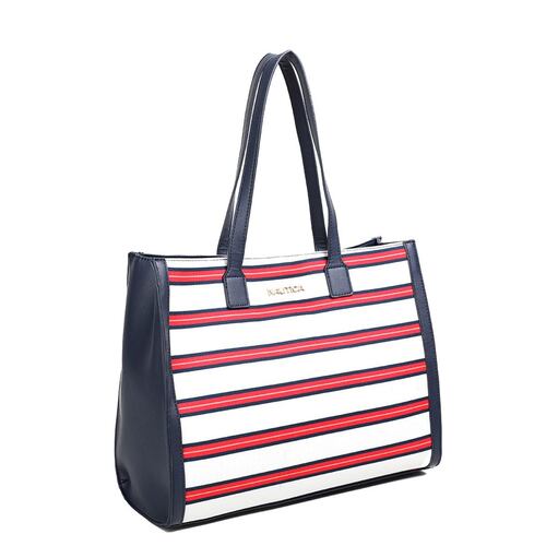 Bolsa Tote Nautica a rayas rojo con navy para Mujer