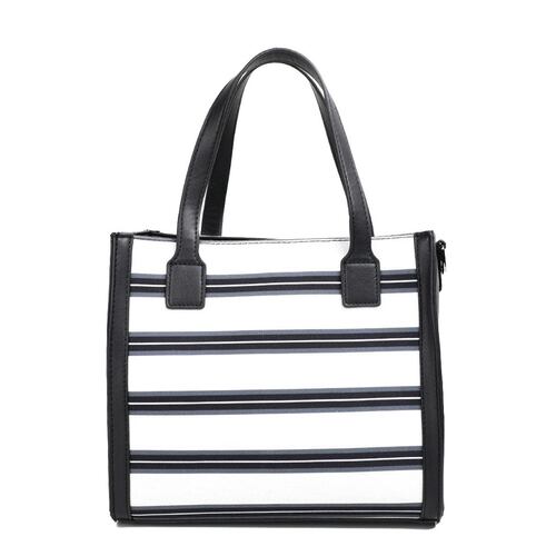 Bolsa Mini Tote Nautica a rayas grises con negro para Mujer