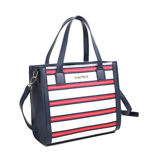 Bolsa Mini Tote Nautica a rayas rojo con navy para Mujer