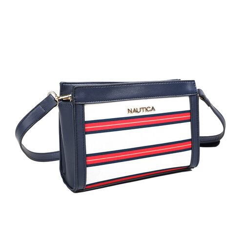 Bolsa Crossbody Nautica a rayas rojo con navy para Mujer