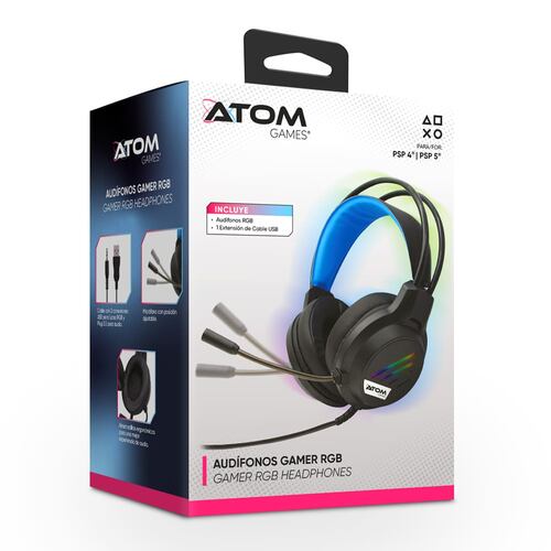 Audífonos Gamer RGB ATOM GAMES para PlayStation Alámbrico con Micrófono Ajustable