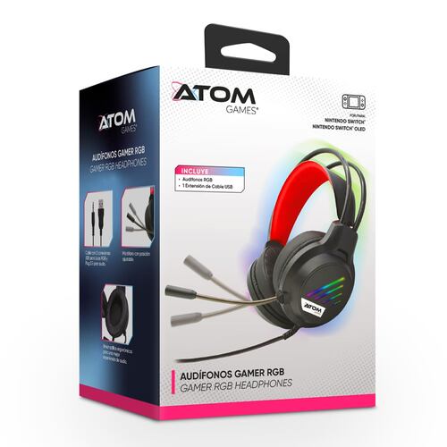 Audífonos Gamer RGB ATOM GAMES para NSW Alámbrico con Micrófono Ajustable