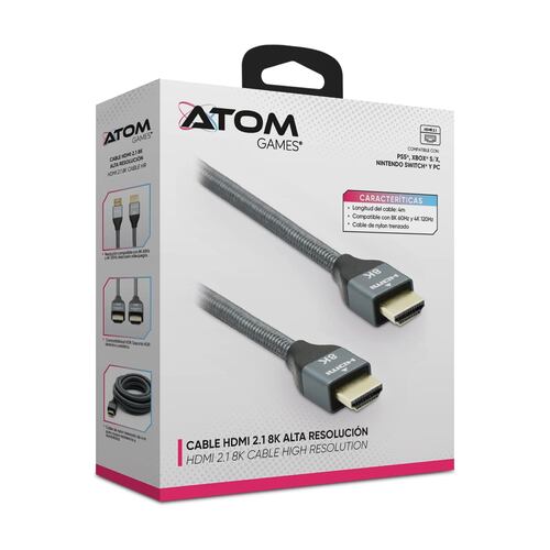 Cable HDMI 2.1 ATOM GAMES 8K para Multiplataforma en Color Gris