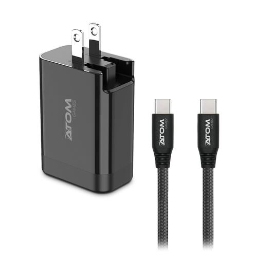 Cargador de Pared ATOM GAMES Tipo C para Nintendo 45W en Color Negro
