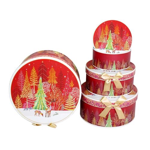 Set Cajas Decorativas Redondas Brivogue Navidad Forest 4 Piezas