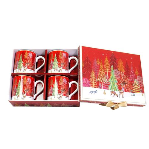 Set Caja de Regalo Brivogue Juego de Tazas Navidad Forest 4 Piezas