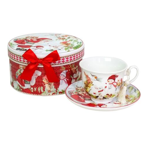 Set Caja de Regalo Brivogue Taza para Té + Plato Navidad Santa Party