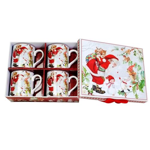Set Caja de Regalo Brivogue Tazas para Café Navidad Santa Party 4 Piezas