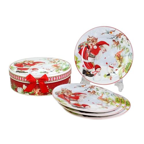 Set Caja de Regalo Redondo Brivogue Platos Navidad Santa Party 4 Piezas