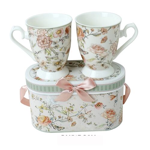 Set de Tazas BRIVOGUE Altas en Caja de Regalo de la Colección Camelia Garden