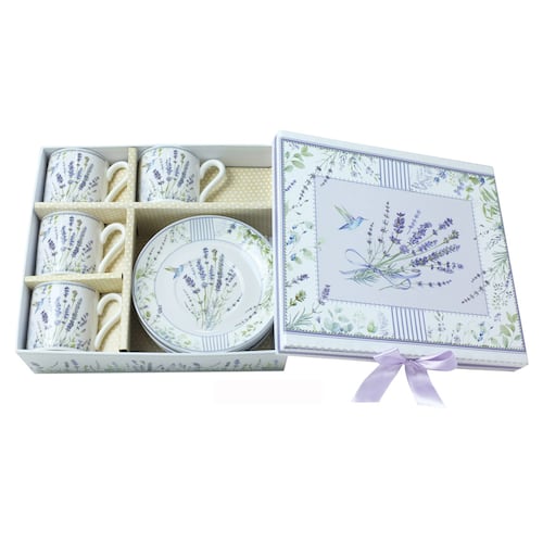 Set 4 Tazas y Platos De Expreso en Caja de Regalo Colección Lavender Garden BRIVOGUE