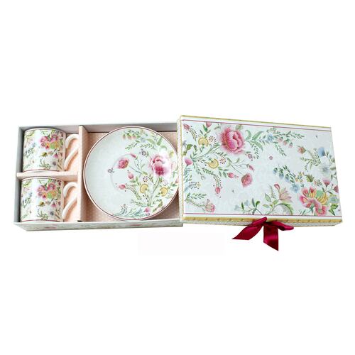 Set 2 Tazas con Platos de Expreso en una Caja de Regalo Colección Spring Garden BRIVOGUE