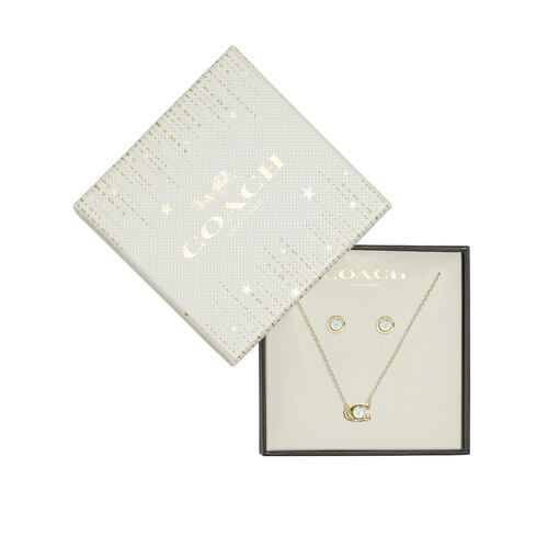 Box Set Collar Tipo Corto Detalle de Logo C y Aretes Tipo Colgante Corto Coach