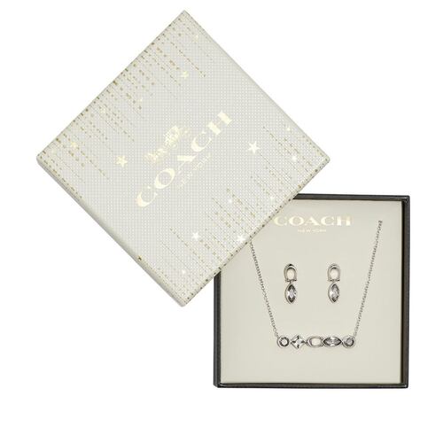 Box Set Collar Corto y Aretes Colgantes Cortos con Detalles en Cristal Y Logo C Coach