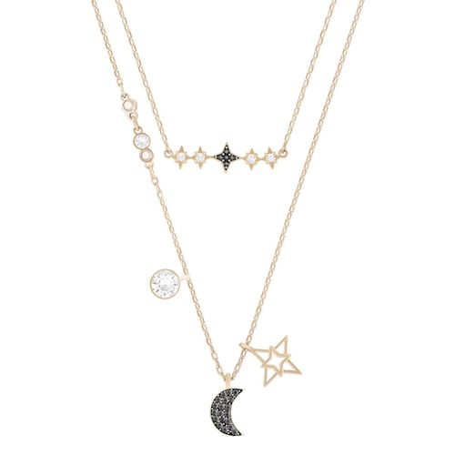 Collar Oro Rosado con Luna y Estrellas con Cristales Claros Swarovski