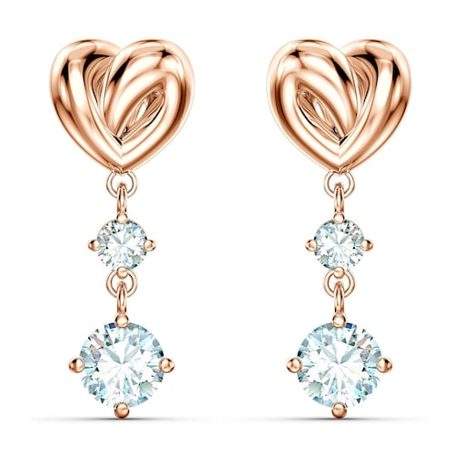 Aretes Oro Rosado Corazon con Cristales Claros Swarovski