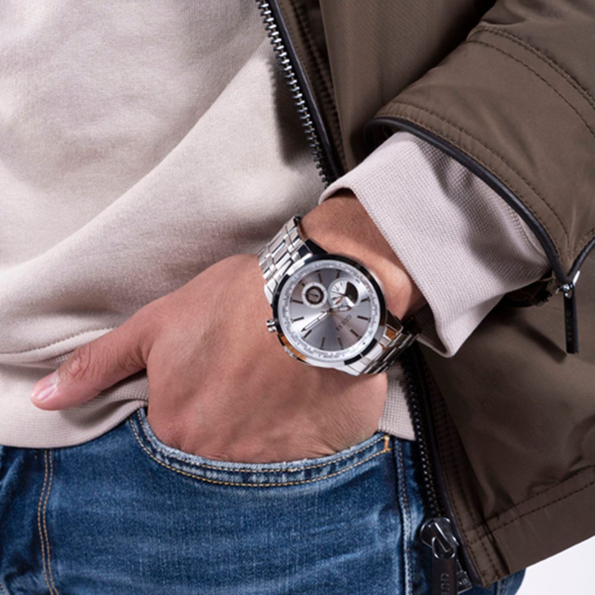Guess Orologio Da Uomo GW0490G1 | Analogico Al Quarzo | Cassa In Acciaio 44 Mm | Quadrante Argento | Cinturino In Acciaio Inox | Water Resistant 50m