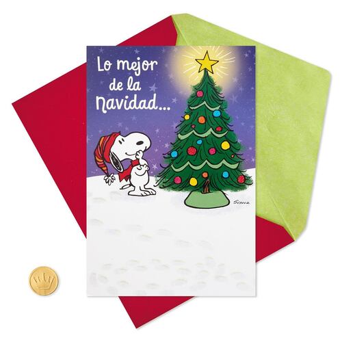 Tarjeta de Navidad Pop Up Hallmark - Snoopy felicidad y unión