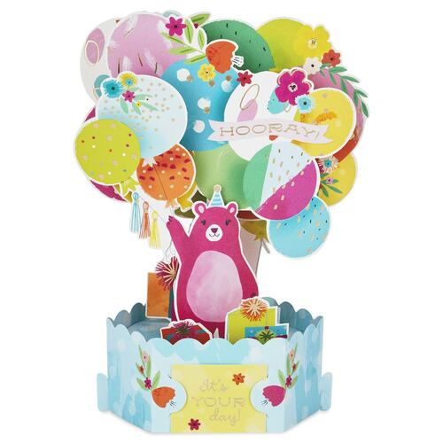 Tarjeta de cumpleaños Hallmark Oso con globos 3D Pop-Up