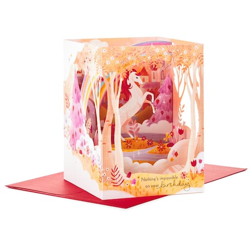 Tarjeta de cumpleaños 3D Pop-Up Hallmark - Un día mágico unicornio