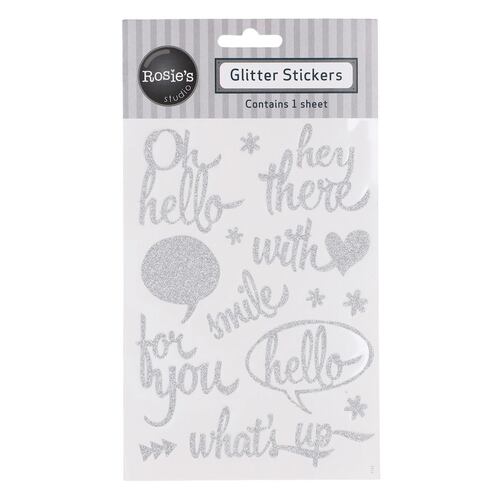 Sticker glitter de saludos plata