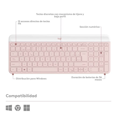 Combo Teclado + Mouse rosa Logitech