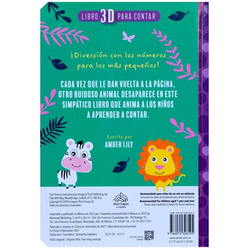 Libro 3-d para contar, 5 animales ruidosos