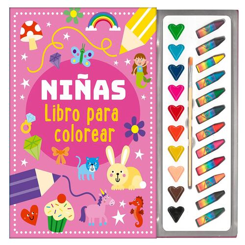 Niñas, libros para colorear, crayones y acuarelas
