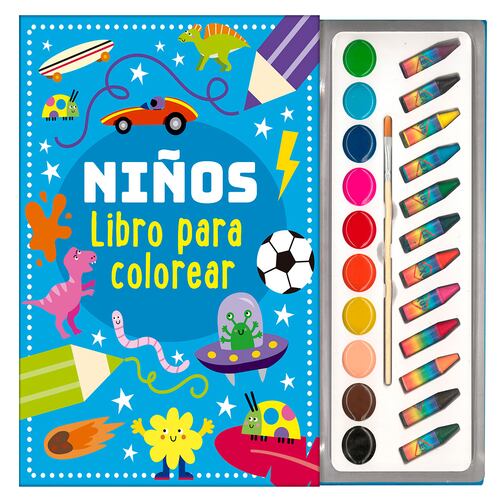 Niños, libros para colorear, crayones y acuarelas