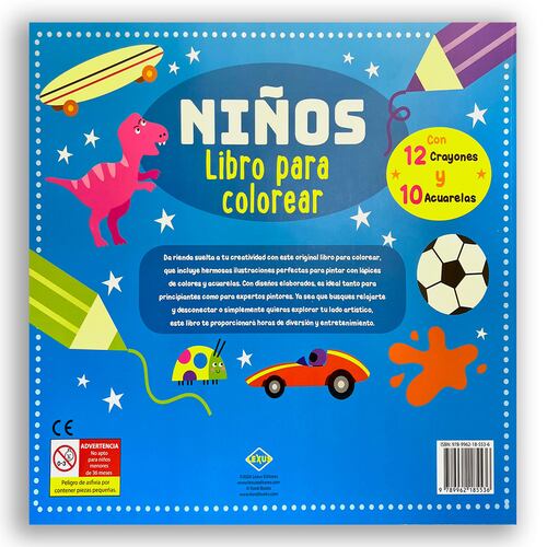 Niños, libros para colorear, crayones y acuarelas