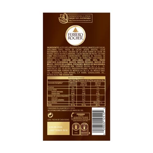 Barra Ferrero Rocher Tablets Chocolate con Leche Rellena de Avellanas y Cacao 90gr