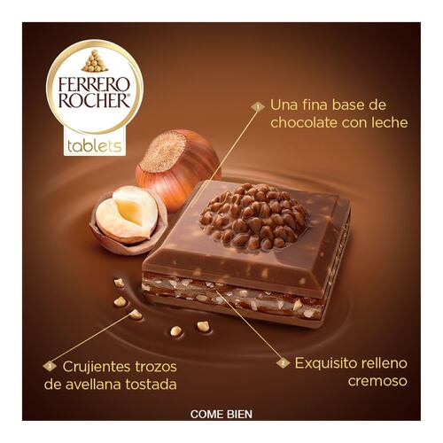 Barra Ferrero Rocher Tablets Chocolate con Leche Rellena de Avellanas y Cacao 90gr