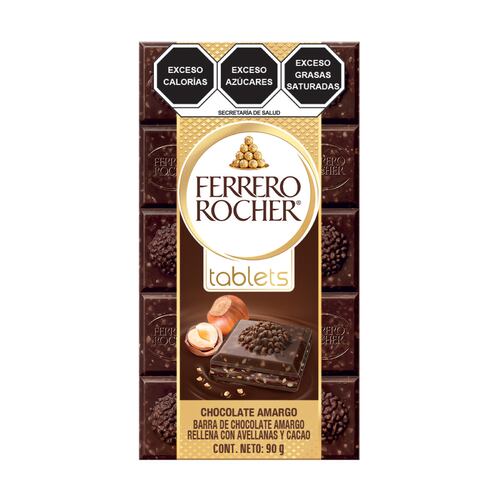 Barra Ferrero Rocher Tablets Chocolate Amargo Rellena con Avellanas y Cacao 90gr