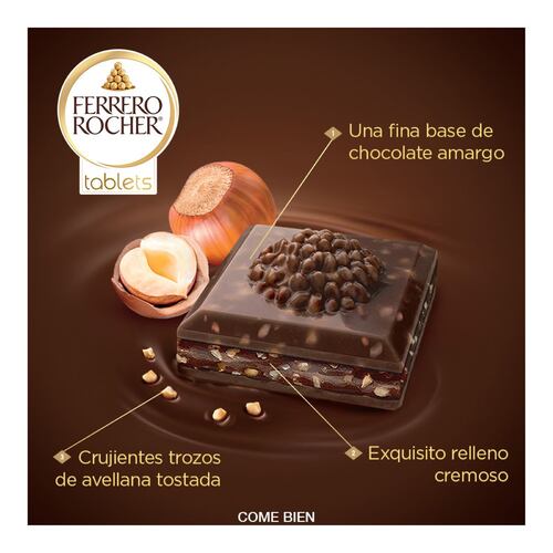 Barra Ferrero Rocher Tablets Chocolate Amargo Rellena con Avellanas y Cacao 90gr
