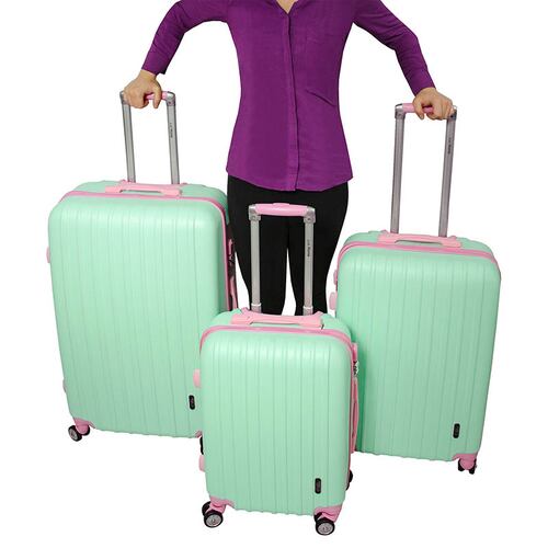 Maleta Rigida Set 3 Maletas Verde Rosa Pastel 8 Ruedas 20" 24" 28"