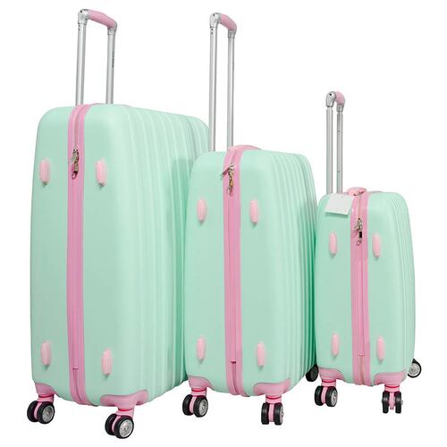 Maleta Rigida Set 3 Maletas Verde Rosa Pastel 8 Ruedas 20" 24" 28"