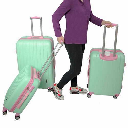 Maleta Rigida Set 3 Maletas Verde Rosa Pastel 8 Ruedas 20" 24" 28"