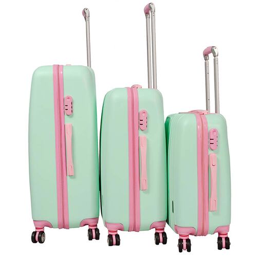 Maleta Rigida Set 3 Maletas Verde Rosa Pastel 8 Ruedas 20" 24" 28"